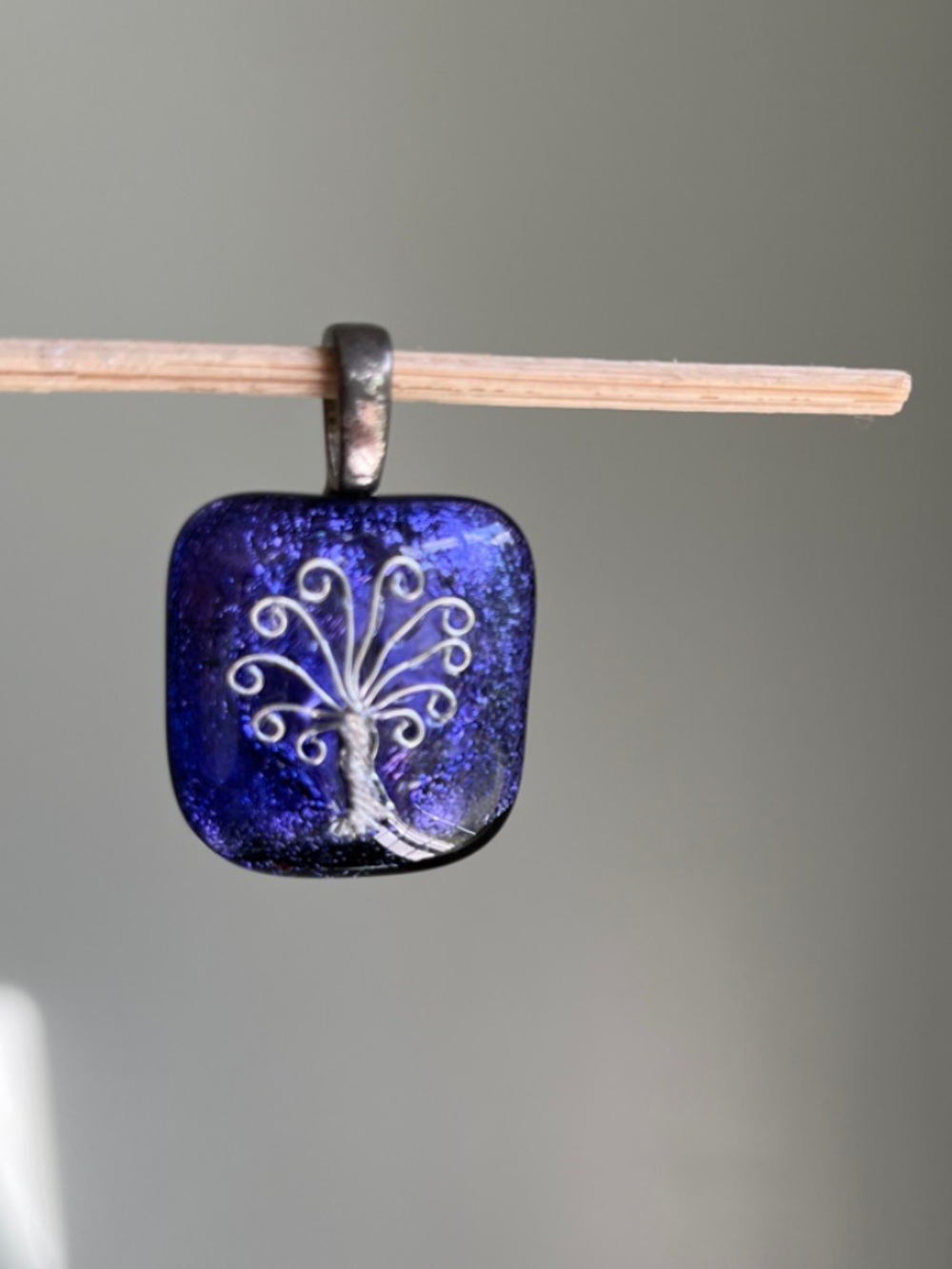 Dichroic Glass Tree of Life Pendant in Deep Blue